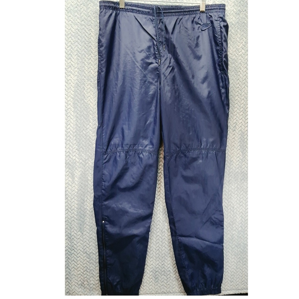 Vintage Nike Windbreaker Track Pants Navy Blue Mens Medium Ankle Zip 90s Sport